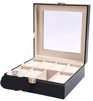 MZSKLW Uhrenbox 2/3/4/5/6/8/10/12 Slots PU Leder Uhr Box Traditionellen Stil Uhr Lagerung Box Geschenk Uhr Fall Mit Schloss Uhrenkoffer(Beige 8 Positions)