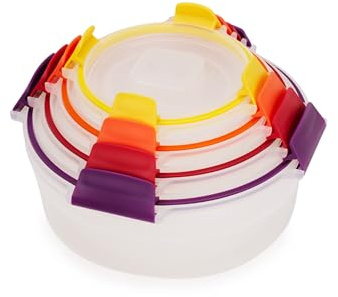 Joseph Joseph Nest Lock Runde Frischhaltedosen Kunststoff mit Deckel, 4 Stück Vorratsdosen Set, Aufbewahrungsbox & Küchen Organizer, Meal Prep Boxen, Mehrere Größen