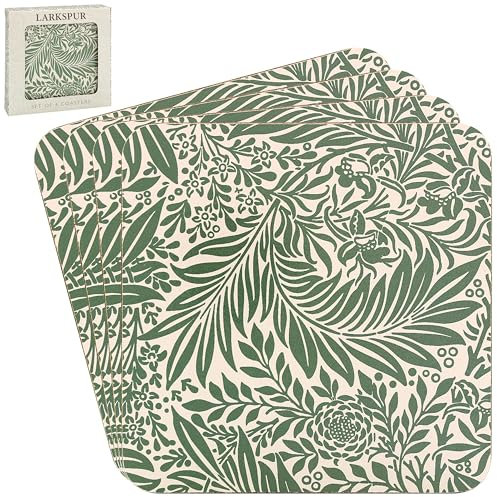 The Leonardo Collection William Morris Larkspur Coasters Set of 4 For Office Home & Kitchen | Lovely Coaster Set For Decorative Home Accessories Drinks Coasters For Tea & Coffee