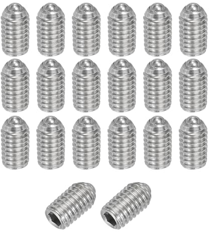 PATIKIL M6x10mm Ball Point Set Screws, 20 Pcs 304 Stainless Steel Hex Socket Spring Ball Point Grub Screws for Industrial Machine Home Furniture Workplaces, Silver