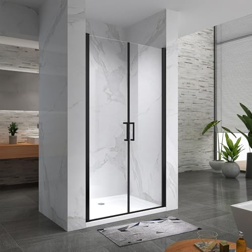 KAYA-BLACK Porte de douche H. 180 cm, largeur réglable 95-98 cm, verre transparent anticalcaire