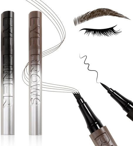 Boobeen Crayons à sourcils liquides imperméables avec pointes à 4 fourches, 2 pièces, set de crayons à sourcils et d'eye-liner pour microblading, pour un maquillage naturel des yeux