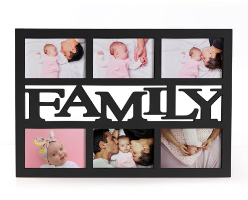 Universal Stock Marco de Fotos - Collage 6 Fotos familia, Decoración para Pared, 49 x 34 cm, Portafotos Múltiple - Regalo Personalizado Ideal - Color Negro