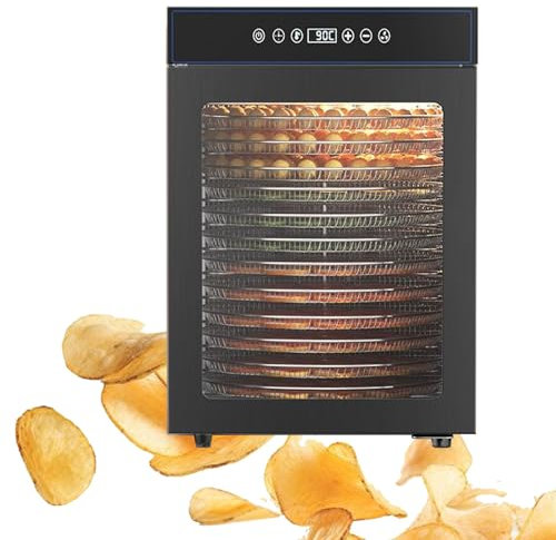 Deshidratador De Alimentos Para Cecina, Frutas Y Carne - Bandeja Con RotacióN De 360°, Caja De Secado De Carne EléCtrica Con Pantalla Digital, MáQuina De Secado De Verduras De Acero,Black
