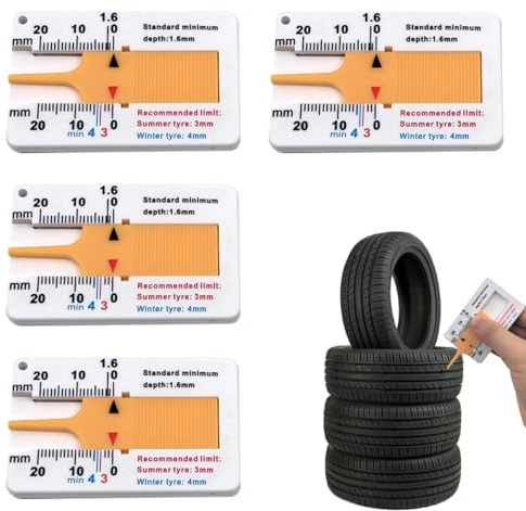 4Pcs Tyre Tread Depth Gauge 0-20 mm Tire Tread Depth Gauge Portable Measure Tool for Car Truck Motorcycle Tread Depth