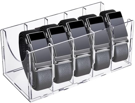 UNICRAFTALE Gürtel Organizer Acryl Gürtel Aufbewahrungshalter Vitrine Mit 5 Fach Aufbewahrungshalter Durchsichtige Behälter Für Uhren Krawatten Schmuck Und Accessoires Für Den Schrank