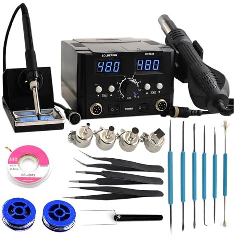 DFYOZX Stazione di Saldatura 800W 2 in 1 Pistola ad Aria Calda ESD Digitale Stazione di Saldatura Saldatore per Saldatura SMD Stazione di rilavorazione dissaldante