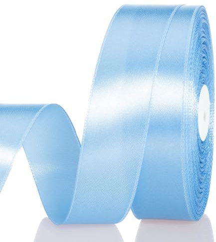Satinband Hellblau 25 mm Breit Schleifenband, 91 m Geschenkband Stoffband Satin Dekoband Seidenband zum Basteln, Geschenkverpackung, Kunsthandwerk, Geburtstag Hochzeit Taufe Weihnachten Dekoration