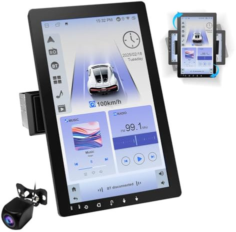 Autoradio 1 DIN Bluetooth con Wireless Carplay & Android Auto, 7 Pollici Touchscreen Radio con GPS/Mirror Link/Controllo Vocale/RDS/FM/AM Radio/USB/Telecamera Posteriore - Ruotabile 360°