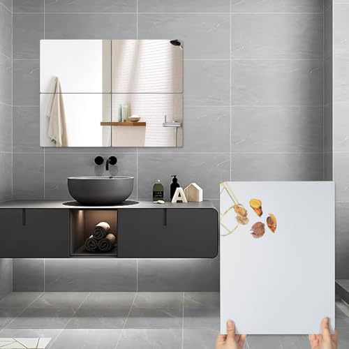 Alened Mirror Tiles Self Adhesive 40x30cm/1pcs Acrylic Stick on Mirror Stickers for Walls Bathroom Wardrobe Doors Bedroom, DIY Home Decor (2mm Thick)