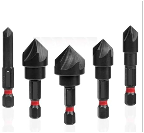 BYINGS Juego de 5 brocas avellanadas for metal, vástago hexagonal de 1/4 de pulgada, 82 grados, 5 ranuras (1/4, 3/8, 1/2, 5/8, 3/4)