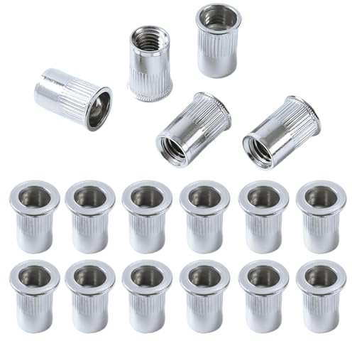 QANCEN 10 Pcs Rivet Nuts M12, Threaded Insert Nutserts, Stainless Steel Rivnut, Silver Flat Head Threaded Rivnut Pull Cap Nut for Metal Sheets, Electrical Devices
