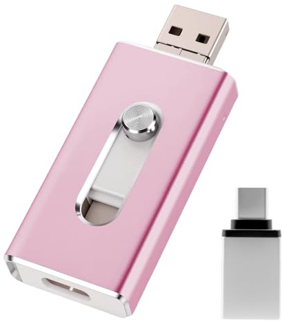 Memoria USB 4 en 1 de 256 GB, certificado MFi para iPhone, iPad, Android, PC, con copia de seguridad plug-and-play para fotos y vídeos, transferencia rápida, color rosa