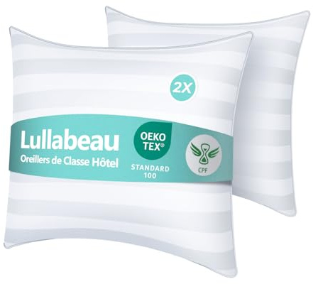 Lullabeau Oreiller 65x65 cm Lot de 2, Oreillers doux Moelleux, Qualité Hôtelière de Luxe, Oreillers Classiques, Coussin Respirant et Doux, Lavable, Idéal pour Dormeurs sur Le Côté, Le Dos et Le Ventre
