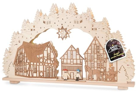 Original Erzgebirge LED Schwibbogen Weihnachten „Kontraste“ - 3D Lichterbogen aus Holz mit Winterlandschaft & LED Beleuchtung - Weihnachtsdeko, Schwibbogen Erzgebirge, Holzkunst - Made in Germany