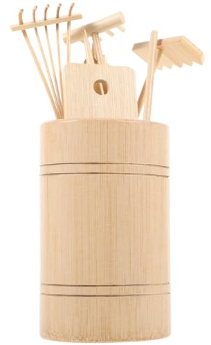 VICASKY Mini Râteau de Jardin Zen Bois avec Support Bambou Naturel Outils de Décoration et pour Bac à Sable et Cour Jardin Accessoires Pratiques pour Détente et Création