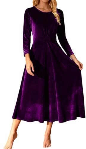 Generisch Vestido de noche para mujer, talla grande, de terciopelo, manga larga, elegante, festivo, cóctel, boda, invitado de baile, vestido de fiesta, vestido de noche, morado, 4XL
