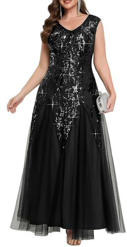 Ever-Pretty Ballkleider Damen Lang Pailletten Ärmelloses Abendkleid mit V-Ausschnitt für Kleid Silvester EE02559