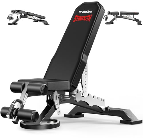 Birdfeel Commercial Adjustable Weight Bench, 1800LBS Heavy Duty Workout Bench for Home Gym Strength Training, Removable Leg Holder for Flat/Incline/Decline Sit Up & Full Body Workout, Matte Black
