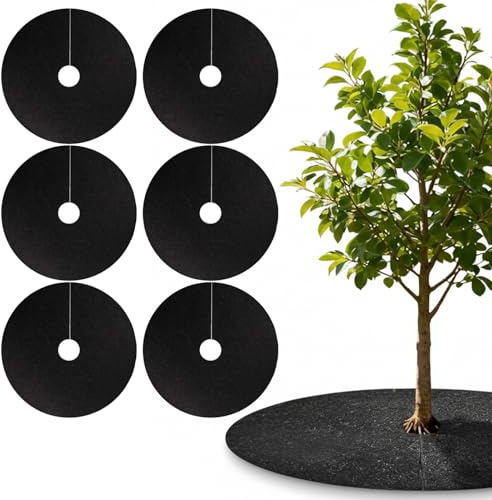 Bemonew Paquete de 6 anillos de goma para árbol, anillo redondo para mantillo con agujero precortado, barrera de malezas no tejida resistente para jardín, césped y paisajismo, L