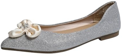 Generisch Bailarinas para mujer elegantemente decoradas con lazo brillante, zapatillas planas con tapa puntiaguda con aspecto brillante | Zapatos festivos para bodas y fiestas, Estilo Y02 Silver, 37