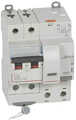 Legrand 411179 Disjoncteur différentiel monobloc DX³6000 10kA arrivée haute vis départ haut automatique, 2P, 230V, 20A typeAC, 300mA