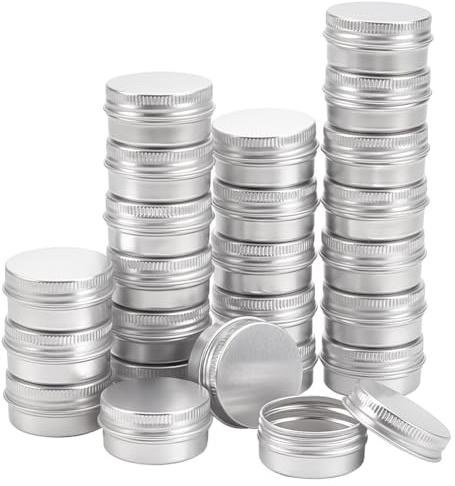 BENECREAT 24 Pcs 10ml Aluminum Tin Jars, Round Aluminum Tin Cans Cosmetic Containers with Screw Lid for DIY Crafts Candle Travel Storage-Platinum