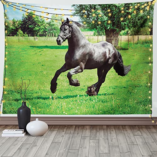ABAKUHAUS Tier Wandteppich, Friese aus Weiches Mikrofaser Stoff Waschbar ohne Verblassen Digitaldruck, 150 x 110 cm,Schwarz Grün