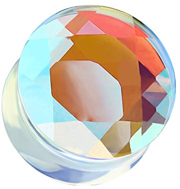 beyoutifulthings Ohr-Plug Facettiertes Glas Ohr-Piercing Ohr-Schmuck Tunnel 8-16mm Double Flared Sattel-Verschluss Clear Bunt