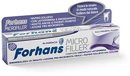 Forhans, Dentifricio Micro Filler, Dentifricio Remineralizzante e Protezione della Dentina, Rinforza e Ripara Smalto dei Denti, Senza Parabeni e Fluoro - 75 ml