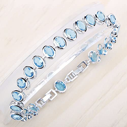 HHBB Klassisches 925 Silber Damen Armband Blau Zirkonia Dekoarmband 20cm Blau