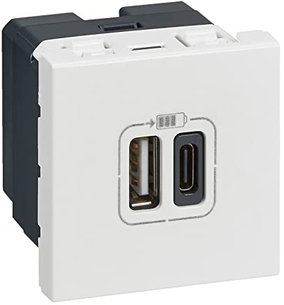 Legrand - Double chargeur USB Type-A + Type-C Mosaic 3A 2 modules - blanc