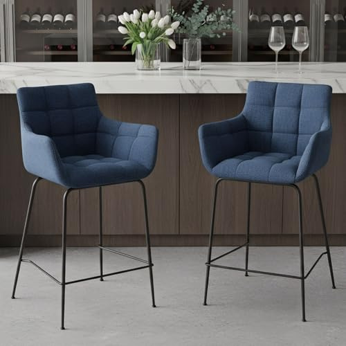 chairus Barhocker 2er Set Barstuhl mit Fußstütze Küche Thekenhocker Modern Frühstück Hochhocker mit Lehne Bistrohocker Esszimmer (Blau-2)