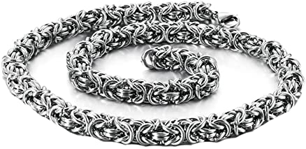 KnSam Edelstahl Byzantine Königskette 60 cm, Edelstahl Kette Schwarz Mann Silber Herren Metallkette Lang Breit 7MM Metallkette Hals