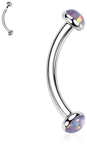 Augenbrauen-Piercing-Schmuck Curved Eyebrow Barbell Augenbrauenringe 16G Bauchnabelring Pueple Opal Augenbrauenstege G23 Titan Nabelringe Zungenring Rook Daith Ohrringe Augenbrauenpiercings 6mm
