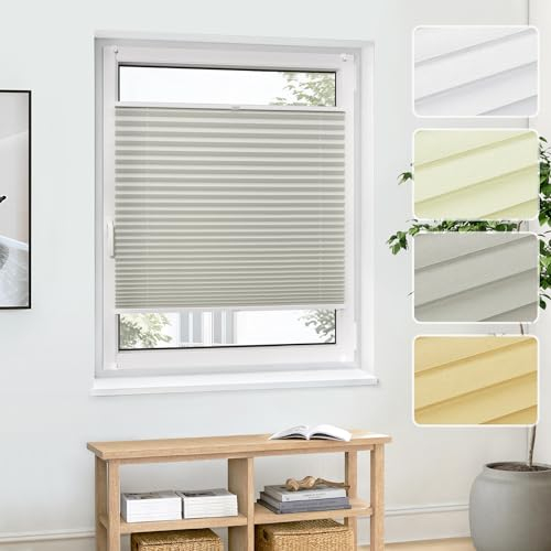 Jalousiescout Plissee Klemmfix ohne Bohren—Jalousie 67.5x110cm grau Sichtschutz Fenster Sonnenschutz, Lichtdurchlässig Rollo für Fenster & Tür, Hochwertiges Polyester Pure Plissee