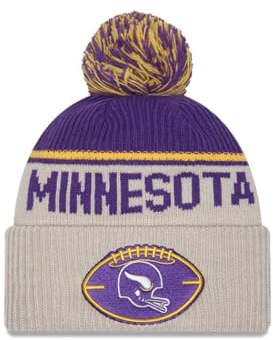 New Era Minnesota Vikings NFL 2024 Sideline Historic Sport Knit Beige Lila Bommelmütze - One-Size