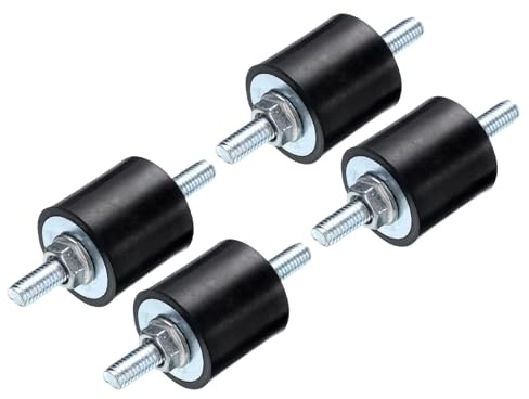 QUARKZMAN 4 Stück M6x18mm Gummipuffer mit Gewindebolzen 25x25mm | Männlich Weiblich Gummidämpfer Gummifüße Anschlagpuffer Schwingungsdämpfer Klimaanlage mit 8 Stück M6 Sicherungsmuttern