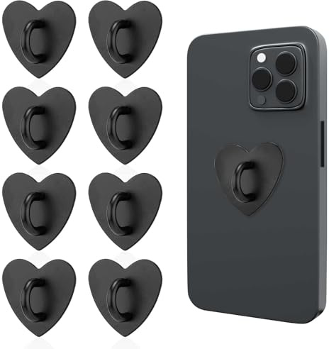 8st Hjärta Mobiltelefon Ring Hållare, Telefon Charm Krok Självhäftande Metall Finger Ring Stand Hjärtformat Telefon Grip Ring för Mobiltelefon Surfplatta Gör Det Själv Tillbehör (Svart)