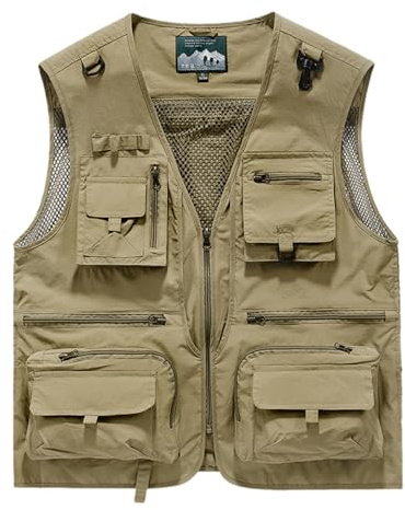 Sobrisah Men's & Youth Outdoor Fishing Vest,Khaki Work Safari Travel Photography Vests size 4XL,Family Matching Hiking Waistcoat