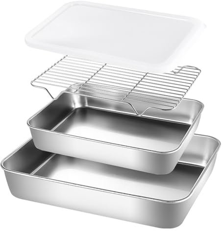 Fine jade2 Juego de 3 cuencos para empanar de acero inoxidable de calidad alimentaria, rectangular, con tapa, juego de empanado, carne, pescado, metal, calle rectangular