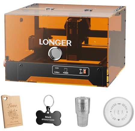 LONGER RAY5 MiniS 5,5 W Máquina de grabado láser con WiFi y aplicación, 130 x 120 mm, 12000 mm/min, detección de puertas y apagado de emergencia, Plug & Play para principiantes, láser DIY para madera