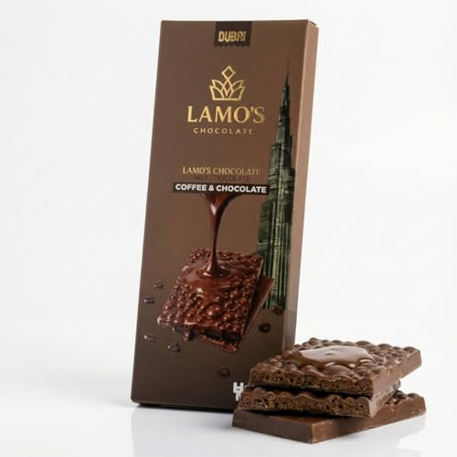 LAMO'S – Chocolat Dubaï Café & Chocolat au Lait 80 g | Tablette Chocolat au Lait avec Fourrage Café 34% | Chocolat Gourmand Handmade | Spécialité de Dubaï | Idée Cadeau Chocolat Premium