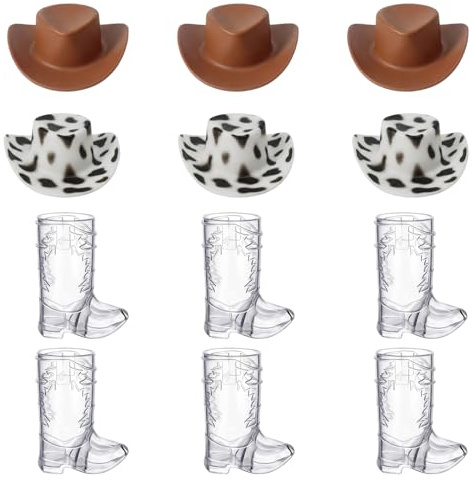 ZeBQrphio 12 Pcs Cowboy Shot Glasses, Western Cowboy Party Drinks Service, Cowboy Boot Shot Glasses for Bachelorette Party and Cowgirl Birthday Celebration, Plastic Shot Glasses for Themed Bar Events