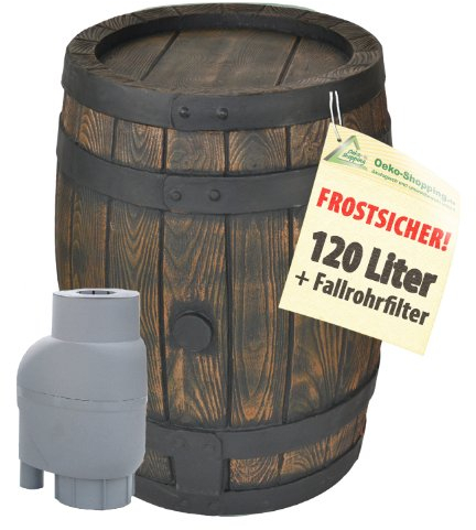 REGENTONNE EICHENFASS 120 Liter Inkl. Regensammler REGENFASS Wasserfass REGENWASSERTONNE Wassertonne - FROSTSICHERES Gartenfass für Regenwasser u.v.m. in Holz-Optik aus robustem PE-Kunststoff
