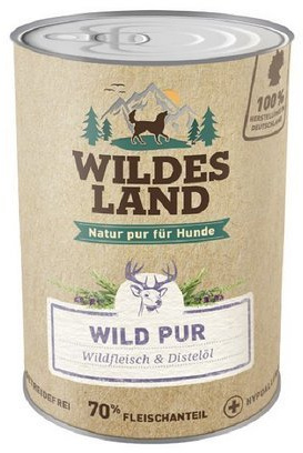 Wildes Land - Wild PUR - 6 x 400 g - Mit Distelöl - Nassfutter für Hunde - Hoher Fleischanteil - Getreidefrei und Glutenfreies Hundefutter