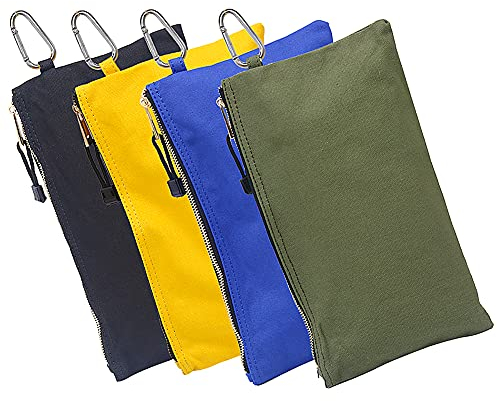 Tool Pouch,Canvas Zipper Small Tool Bags Heavy Duty Sturdy Utility Organisers Bags with Tough Metal Carabiner(4PCS,18 x 30cm)