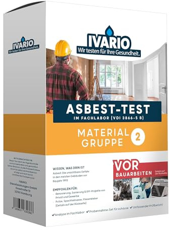 IVARIO Asbest-Test Materialgruppe 2, Laboranalyse | Für Dachpappe, Fugenmasse, Farbe, Ausgleichsmasse, Fliesenkleber, Gussasphalt, Kieselgur, Mörtel, Putz uvm.