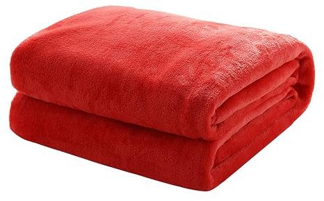 Mixibaby Kuscheldecke Flauschige extra weich & warm Wohndecke Flanell Fleecedecke, Falten beständig/Anti-verfärben als Sofadecke oder Bettüberwurf, Größe:220 cm x 240 cm, Farbe:Rot