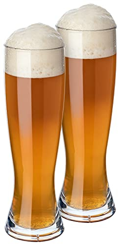 Vasos de cerveza de trigo de plástico premium, irrompibles, reutilizables, aptos para lavavajillas, para camping, bares y discotecas, sin BPA, aspecto de cristal (2, cerveza de trigo)